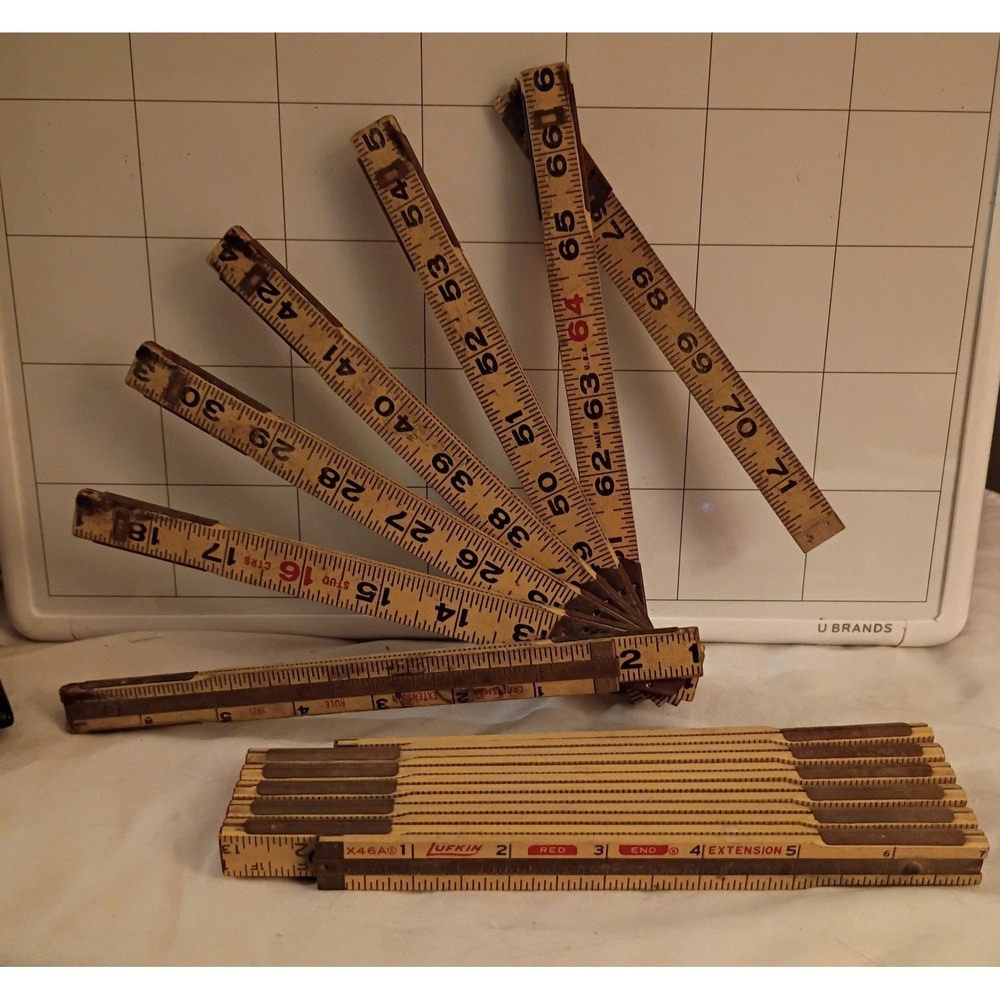 Vintage Lufkin Red End X46A & Craftsman 3931 Folding Wood Extension Rules Lot